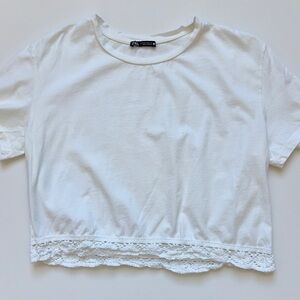Zara White Lace Hem Women's Top